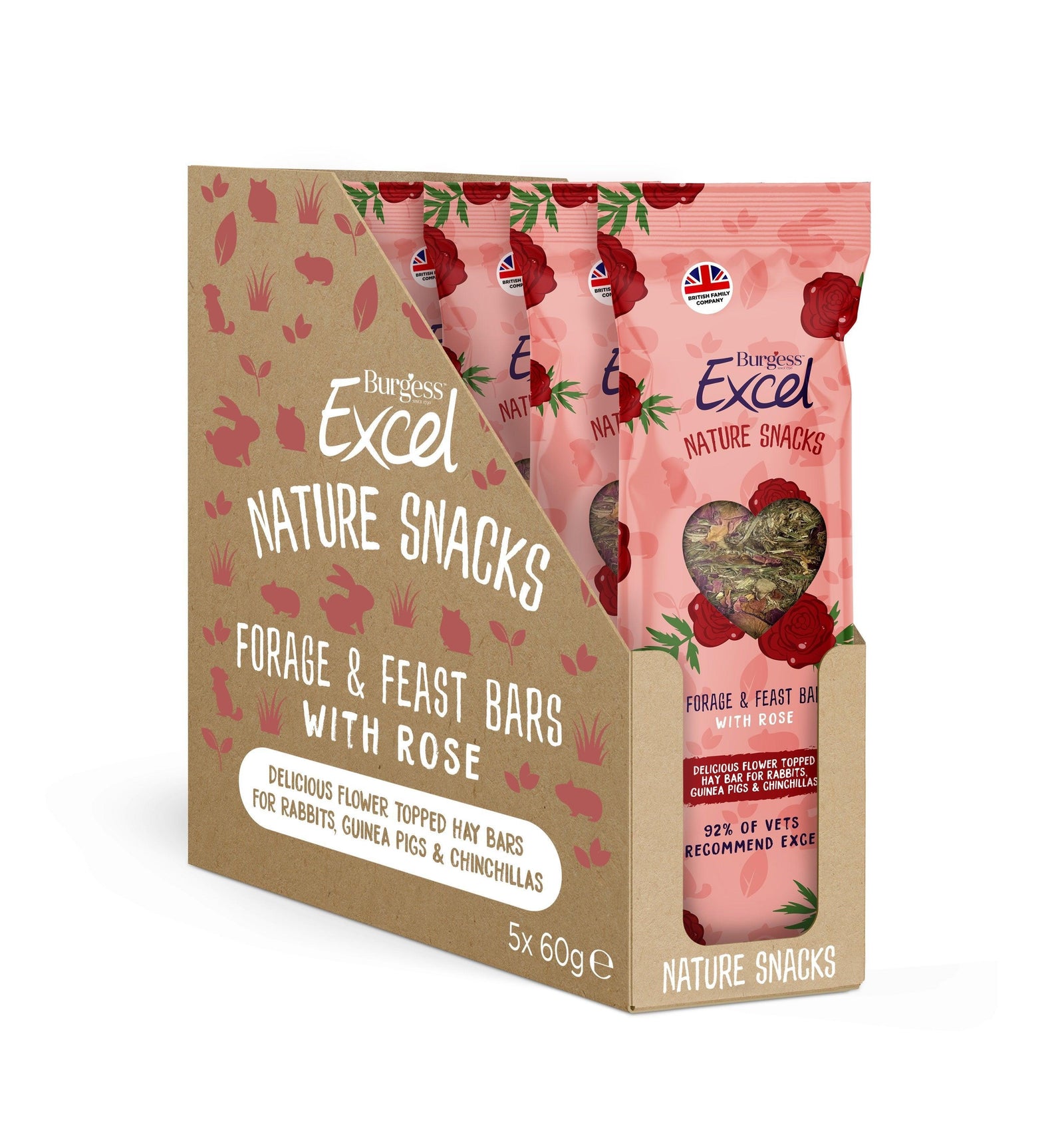 Burgess Excel Nature Snacks Forage & Feast Rose Bars 5 x 60g