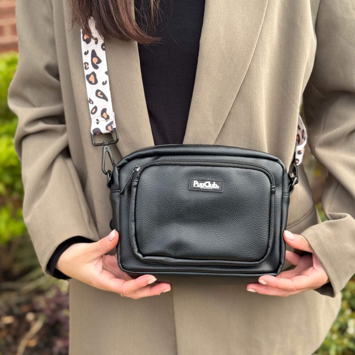 Crossbody Dog Walking Bag - Vegan Leather Black