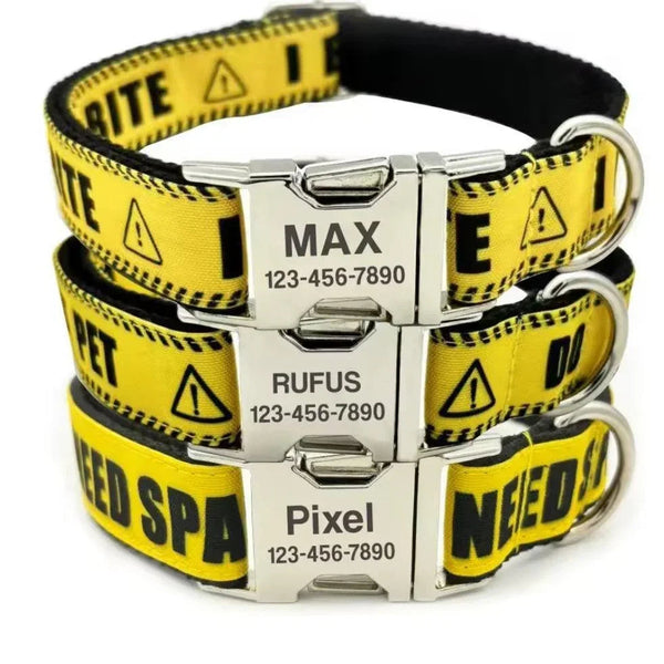 Do Not Pet - I Need Space - I Bite - Collar & Lead Set (Free Engraving)