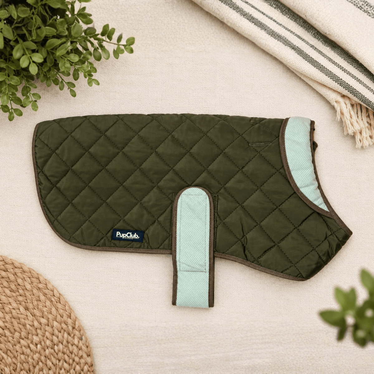 Quilted Dog Coat - Khaki Tweed