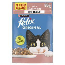 FELIX ORIGINAL Salmon In Jelly Wet Cat Food Price Marked, 3 for £1.39 85g