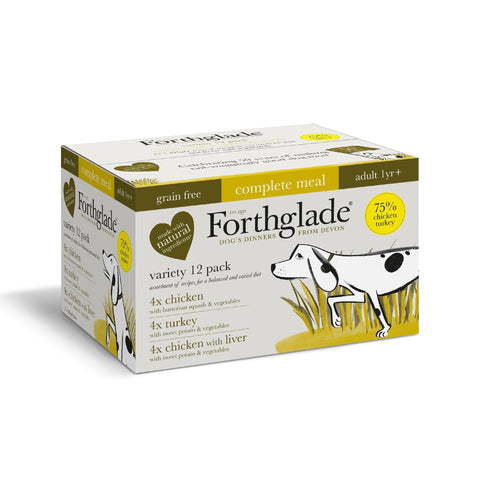 Forthglade Adult Complete Grain Free Chicken, Turkey & Chicken with Liver Trays 12 x 395g