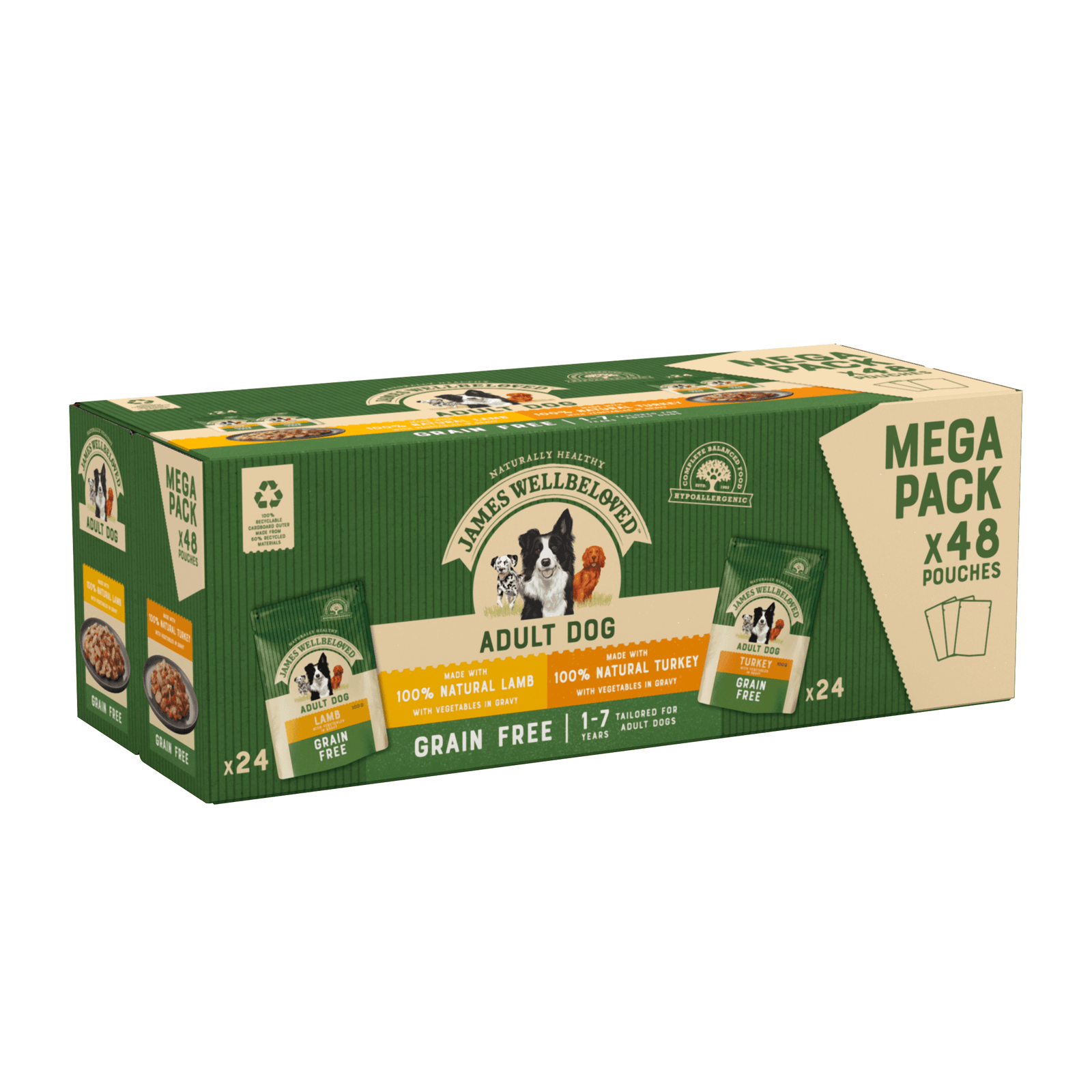 James Wellbeloved Dog Adult Grain-free Turkey/Lamb Pouches 48x100g