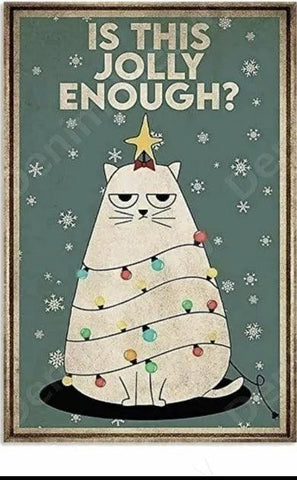 Jolly Christmas Cat Tin Sign