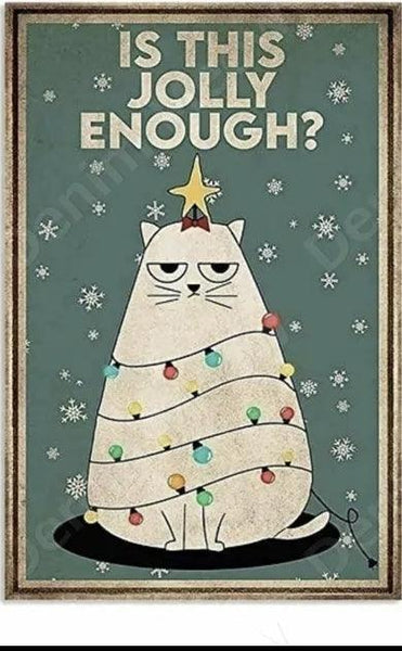 Jolly Christmas Cat Tin Sign