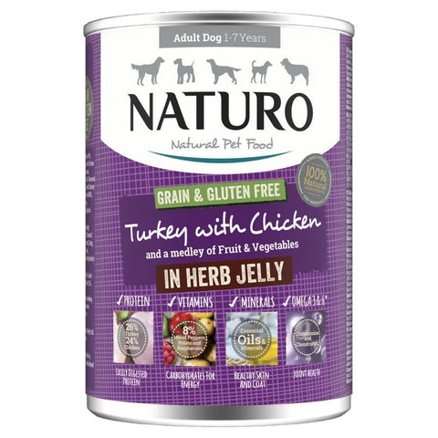 Naturo Adult Grain & Gluten Free Turkey with Chicken in Herb Jelly Tin 390g