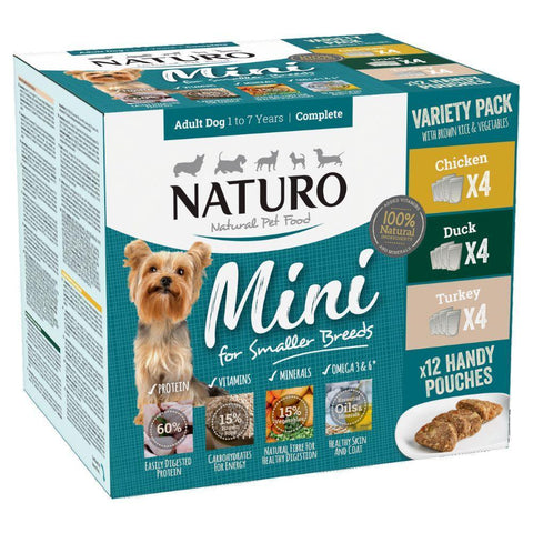 Naturo Adult Mini Dog with Rice Variety Pack Pouches 48 x 150g