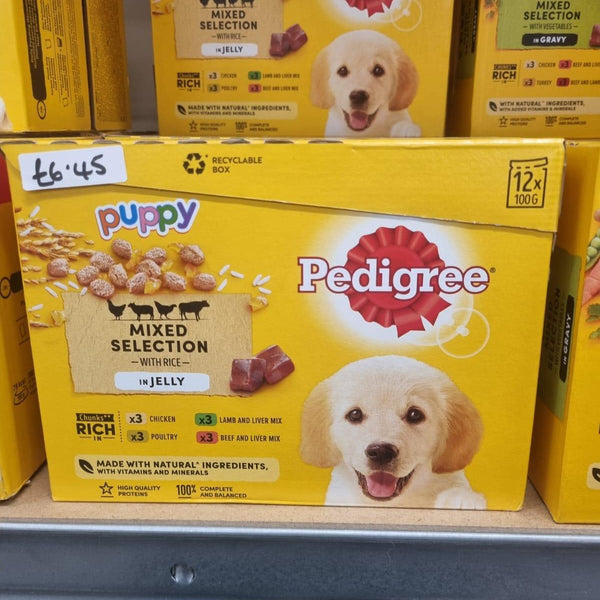 Pedigree Puppy Wet Dog Food Pouches Mixed in Jelly 12pk, 100g
