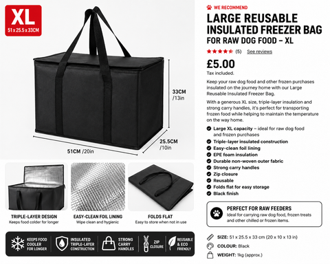 Large Reusable Insulated Freezer Bag for Raw Dog Food - XL