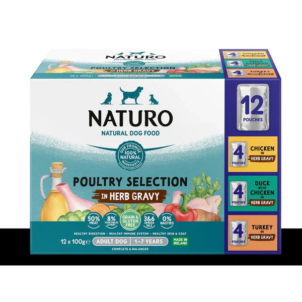 Naturo Adult Dog Pouch Poultry Selection in Herb Gravy 100g x 48