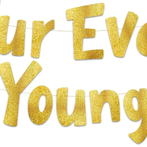 Furever Young Gold Glitter Banner Dog & Cat Birthday