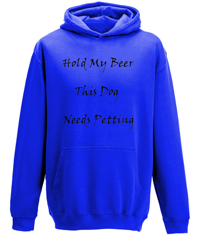 Men's Hold My Beer This Dog Needs Petting Black Writing Hoodie