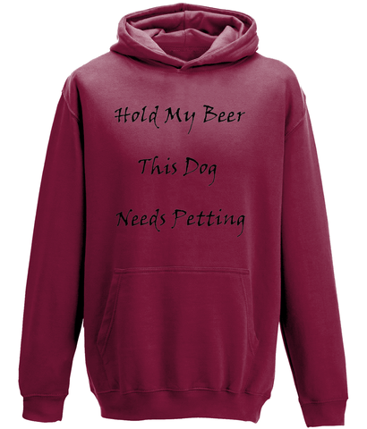 Men's Hold My Beer This Dog Needs Petting Black Writing Hoodie