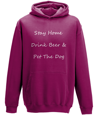 Men's Stay Home Drink Beer & Pet The Dog White Writing Hoodie