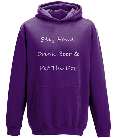 Men's Stay Home Drink Beer & Pet The Dog White Writing Hoodie