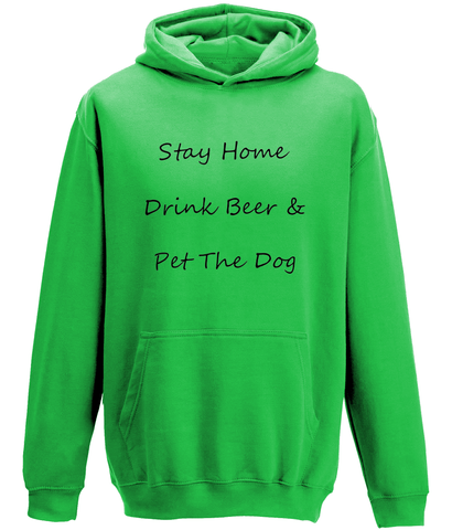 Men's Stay Home Drink Beer & Pet The Dog Black Writing Hoodie