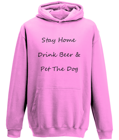 Men's Stay Home Drink Beer & Pet The Dog Black Writing Hoodie