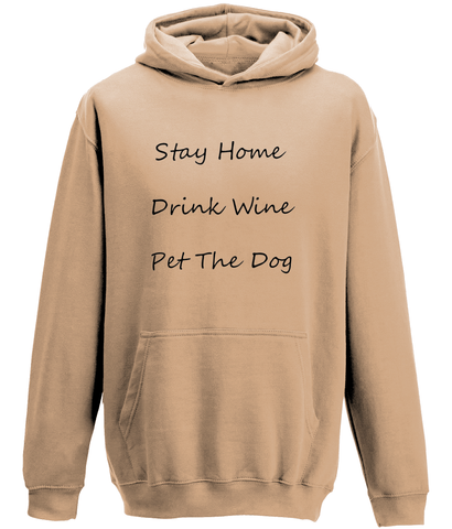 Men's Stay Home Drink Wine Pet The Dog Black Writing Hoodie