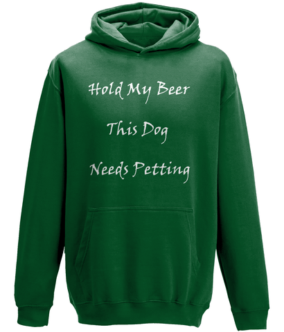 Men's Hold My Beer This Dog Needs Petting White Writing Hoodie