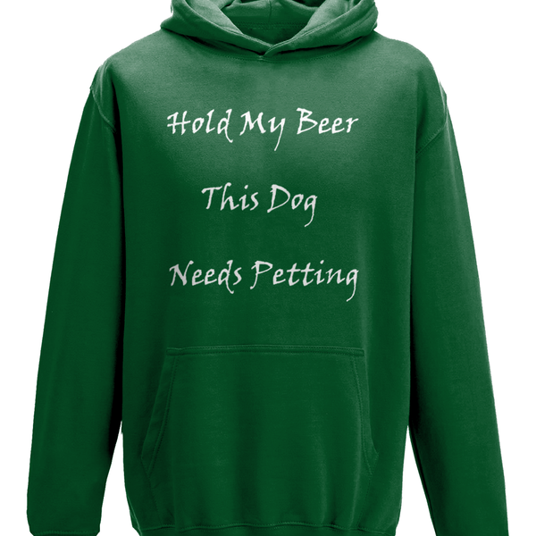 Men's Hold My Beer This Dog Needs Petting White Writing Hoodie