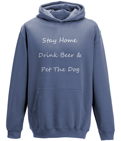 Men's Stay Home Drink Beer & Pet The Dog White Writing Hoodie