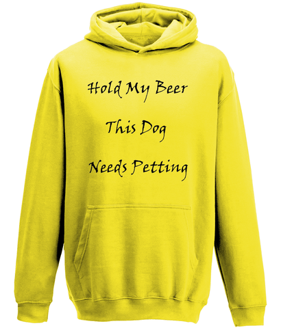 Men's Hold My Beer This Dog Needs Petting Black Writing Hoodie
