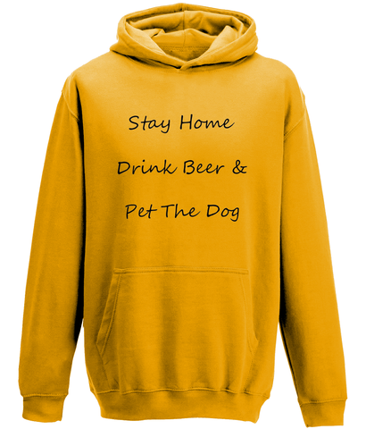 Men's Stay Home Drink Beer & Pet The Dog Black Writing Hoodie