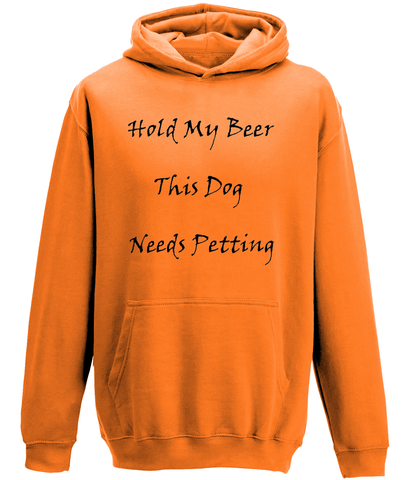 Men's Hold My Beer This Dog Needs Petting Black Writing Hoodie