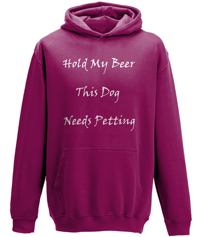 Men's Hold My Beer This Dog Needs Petting White Writing Hoodie