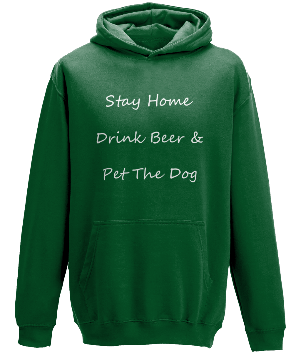 Men's Stay Home Drink Beer & Pet The Dog White Writing Hoodie