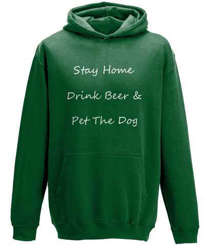 Men's Stay Home Drink Beer & Pet The Dog White Writing Hoodie