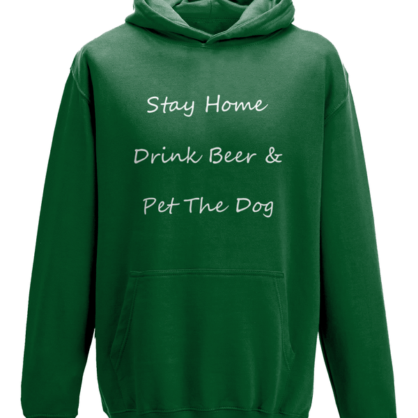 Men's Stay Home Drink Beer & Pet The Dog White Writing Hoodie