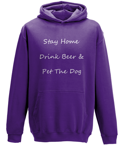 Men's Stay Home Drink Beer & Pet The Dog White Writing Hoodie