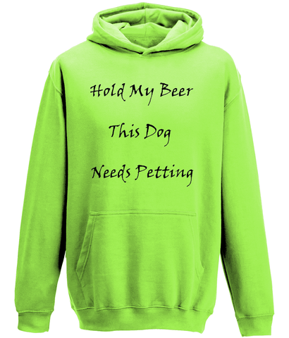 Men's Hold My Beer This Dog Needs Petting Black Writing Hoodie