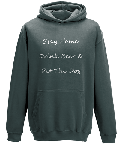 Men's Stay Home Drink Beer & Pet The Dog White Writing Hoodie
