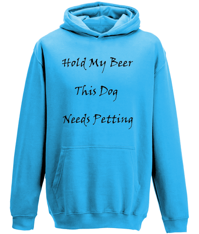 Men's Hold My Beer This Dog Needs Petting Black Writing Hoodie