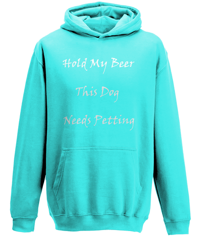Men's Hold My Beer This Dog Needs Petting White Writing Hoodie