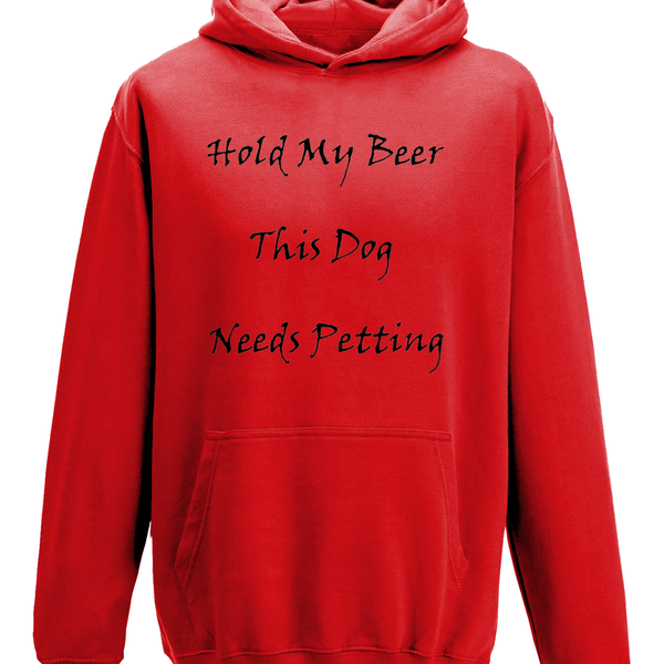 Men's Hold My Beer This Dog Needs Petting Black Writing Hoodie