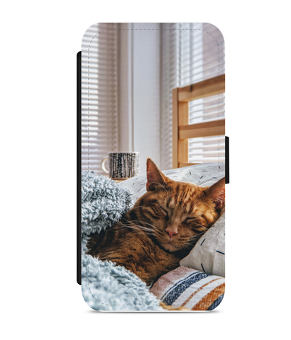 Cat Sleeping In Bed Faux Leather Flip Phone Case