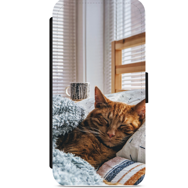 Cat Sleeping In Bed Faux Leather Flip Phone Case