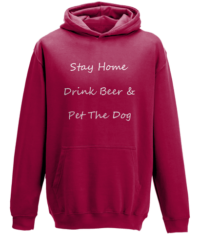 Men's Stay Home Drink Beer & Pet The Dog White Writing Hoodie