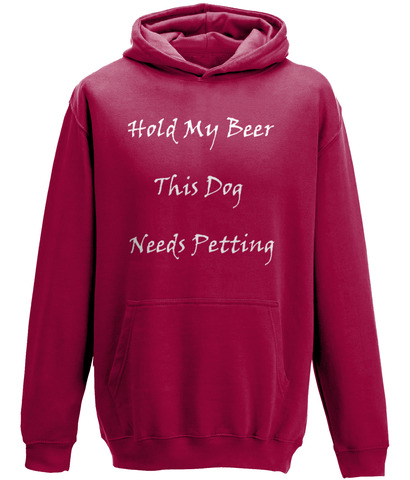 Men's Hold My Beer This Dog Needs Petting White Writing Hoodie