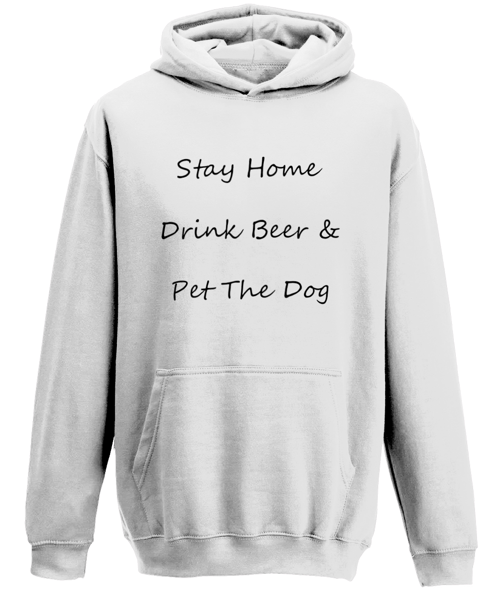 Men's Stay Home Drink Beer & Pet The Dog Black Writing Hoodie