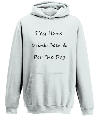 Men's Stay Home Drink Beer & Pet The Dog Black Writing Hoodie
