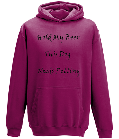 Men's Hold My Beer This Dog Needs Petting Black Writing Hoodie
