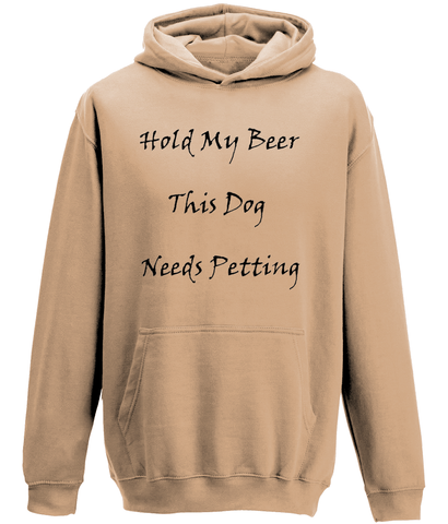 Men's Hold My Beer This Dog Needs Petting Black Writing Hoodie
