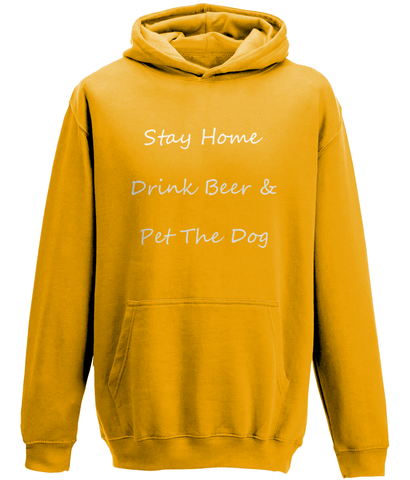 Men's Stay Home Drink Beer & Pet The Dog White Writing Hoodie