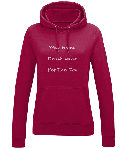 Women's Stay Home Drink Wine Pet The Dog White Writing