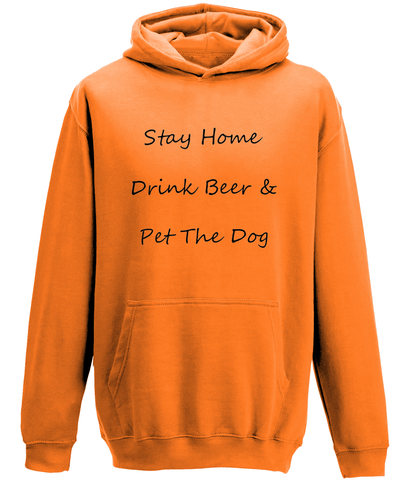 Men's Stay Home Drink Beer & Pet The Dog Black Writing Hoodie