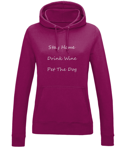 Women's Stay Home Drink Wine Pet The Dog White Writing